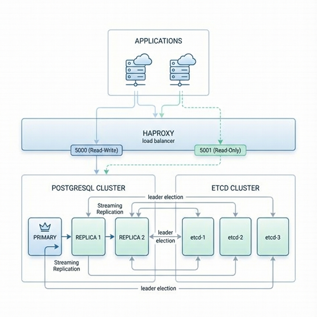 Architecture PostgreSQL Haute Disponibilité avec Patroni, etcd et HAProxy