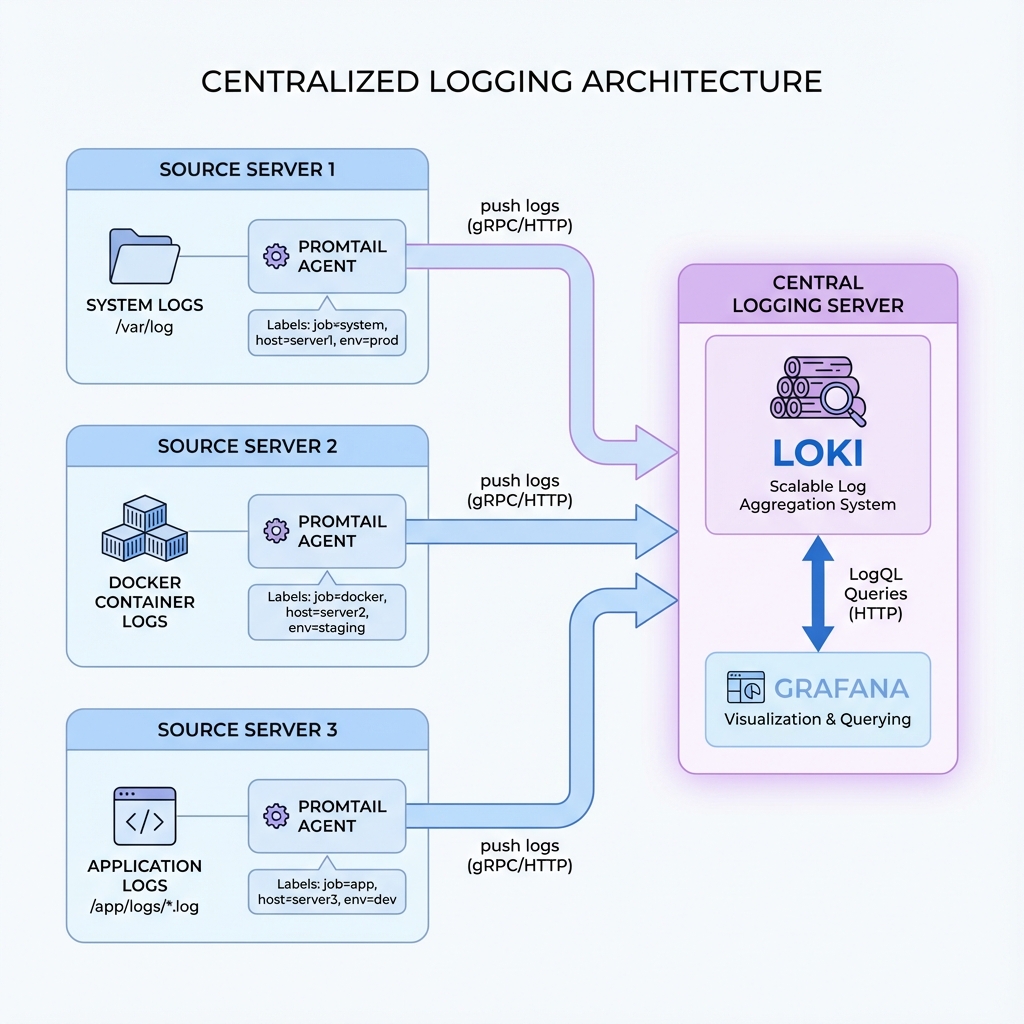 Architecture de collecte de logs avec Promtail et Loki